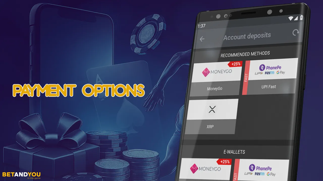 There are many ways to top up your account in the BetAndYou mobile app.