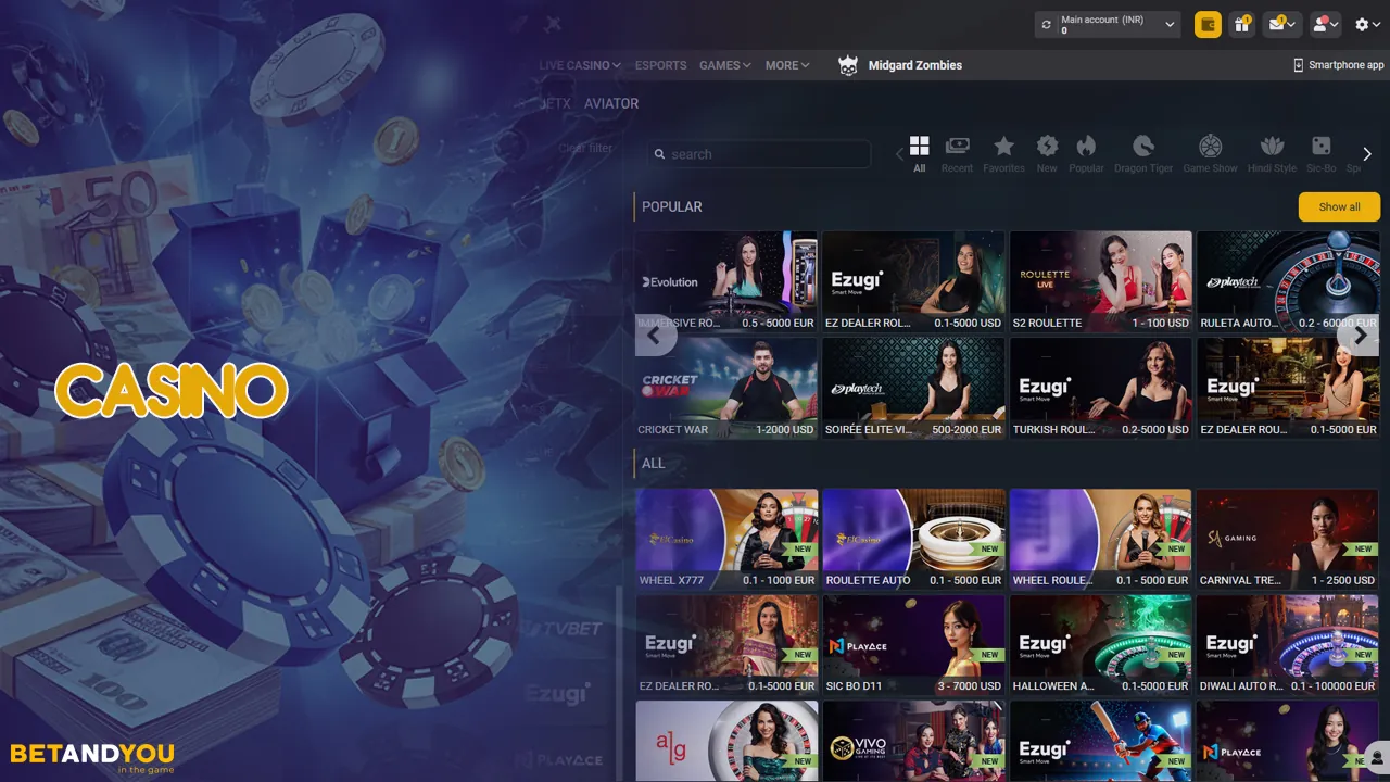 BetAndYou Casino offers popular slots, roulette, card games, and a live casino.