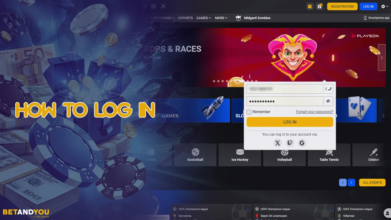 To log in to your BetAndYou account, you will need an email and password.