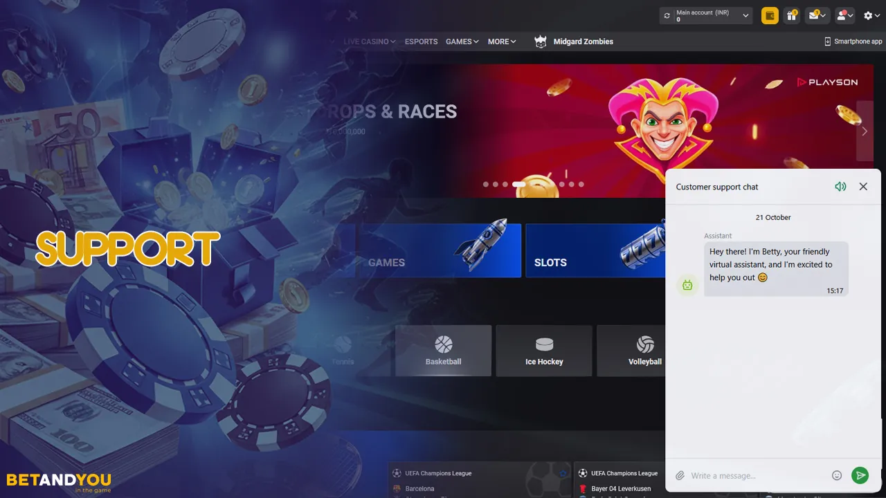 BetAndYou casino service is always ready to answer your questions.
