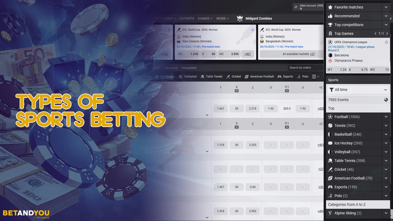 Betting on the most popular sports and championships - all at BetAndYou.